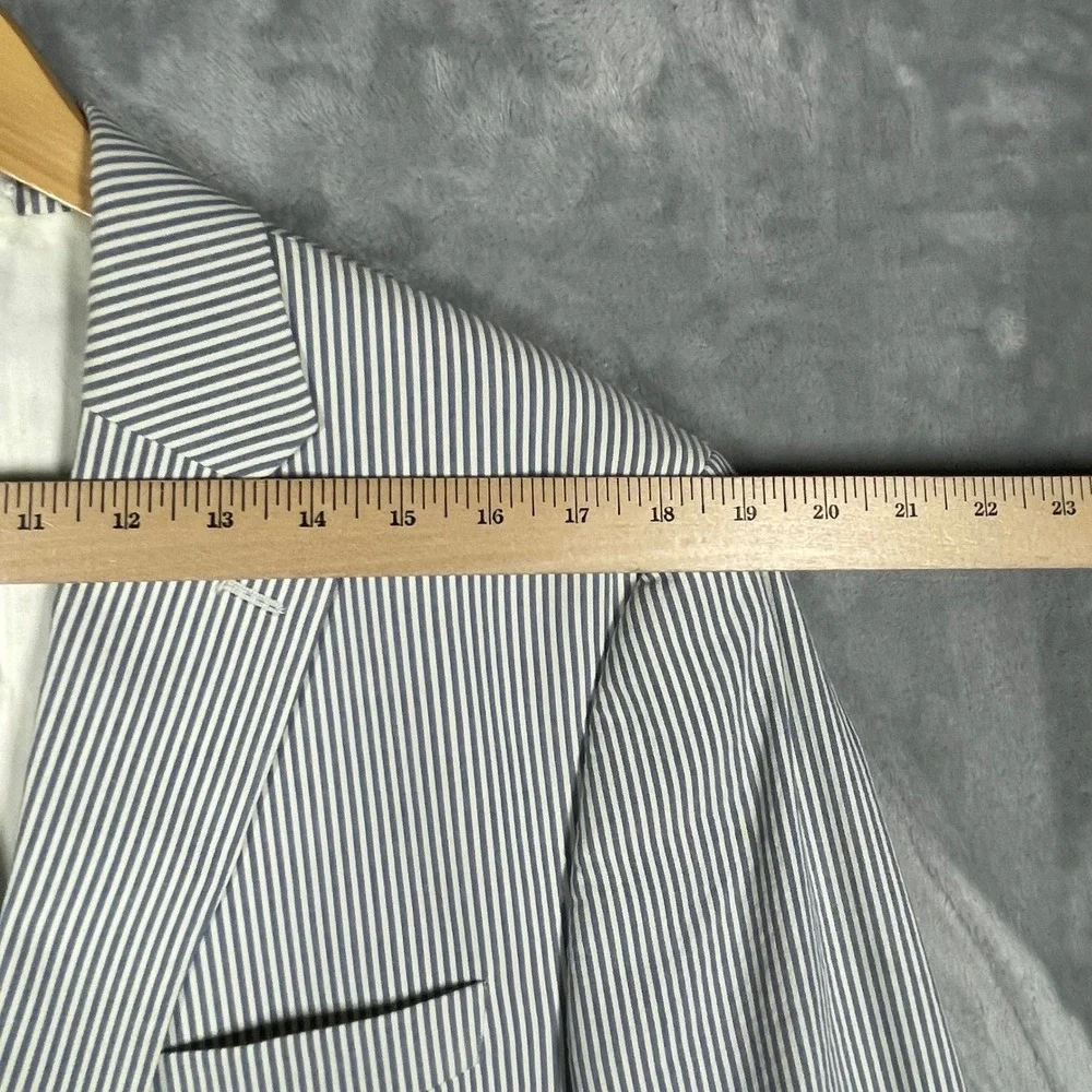 Lauren Ralph Lauren Mens 42R Seersucker Blazer Blue White Striped Cotton Jacket